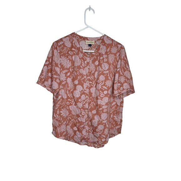 Universal Thread Floral Button Down Top Pink Small - Picture 1 of 4